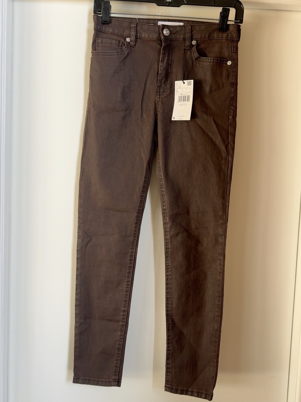 NWT Mango ISA Brown Coated Waxed Skinny Jeans Size 2